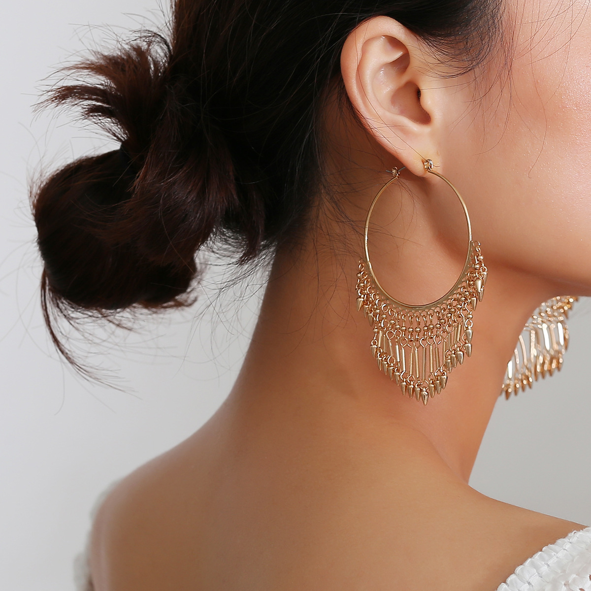 Exaggerated Vintage Geometric Hoop Fringe Earrings