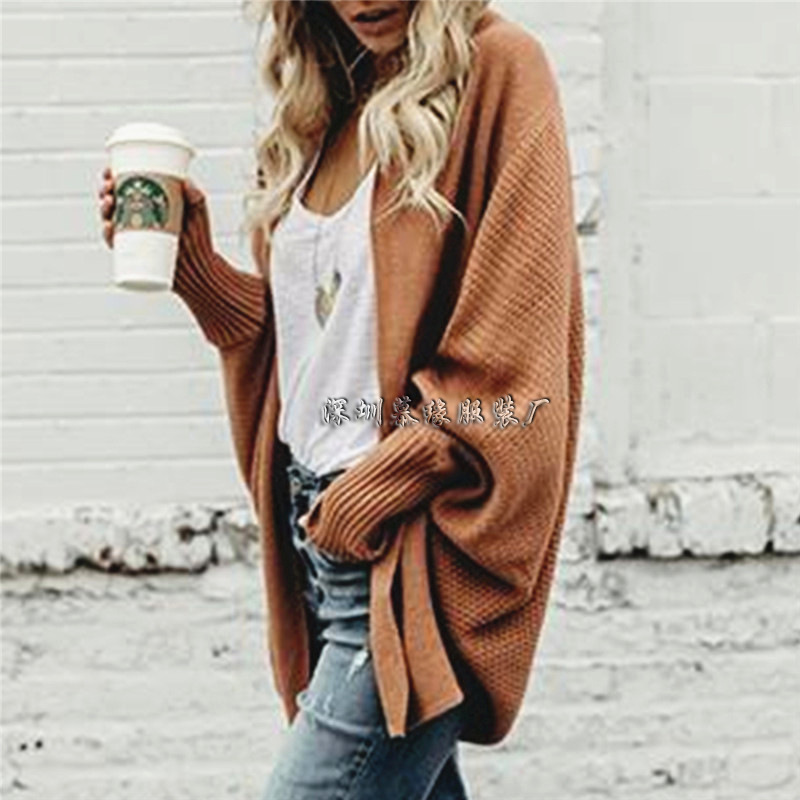Solid Color Knit Wear Long Batwing Sleeves Women Oversized Cocoon Cardigan on Luulla