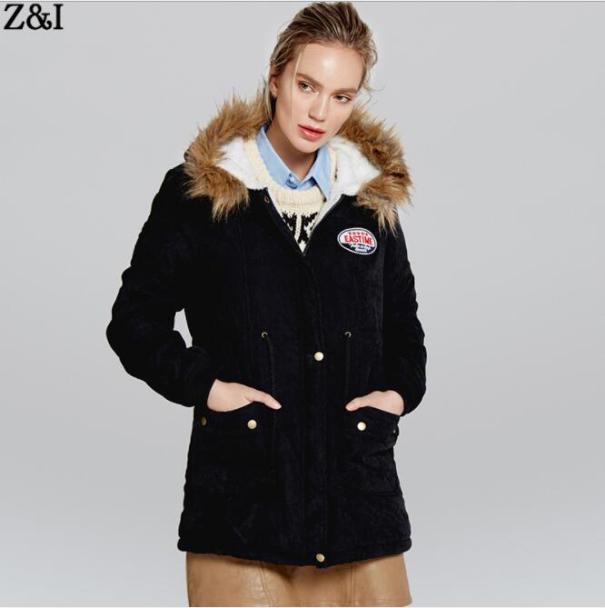 Faux Fur Collar Pockets Drawstring Women Slim Oversized Parka Jacket Coat