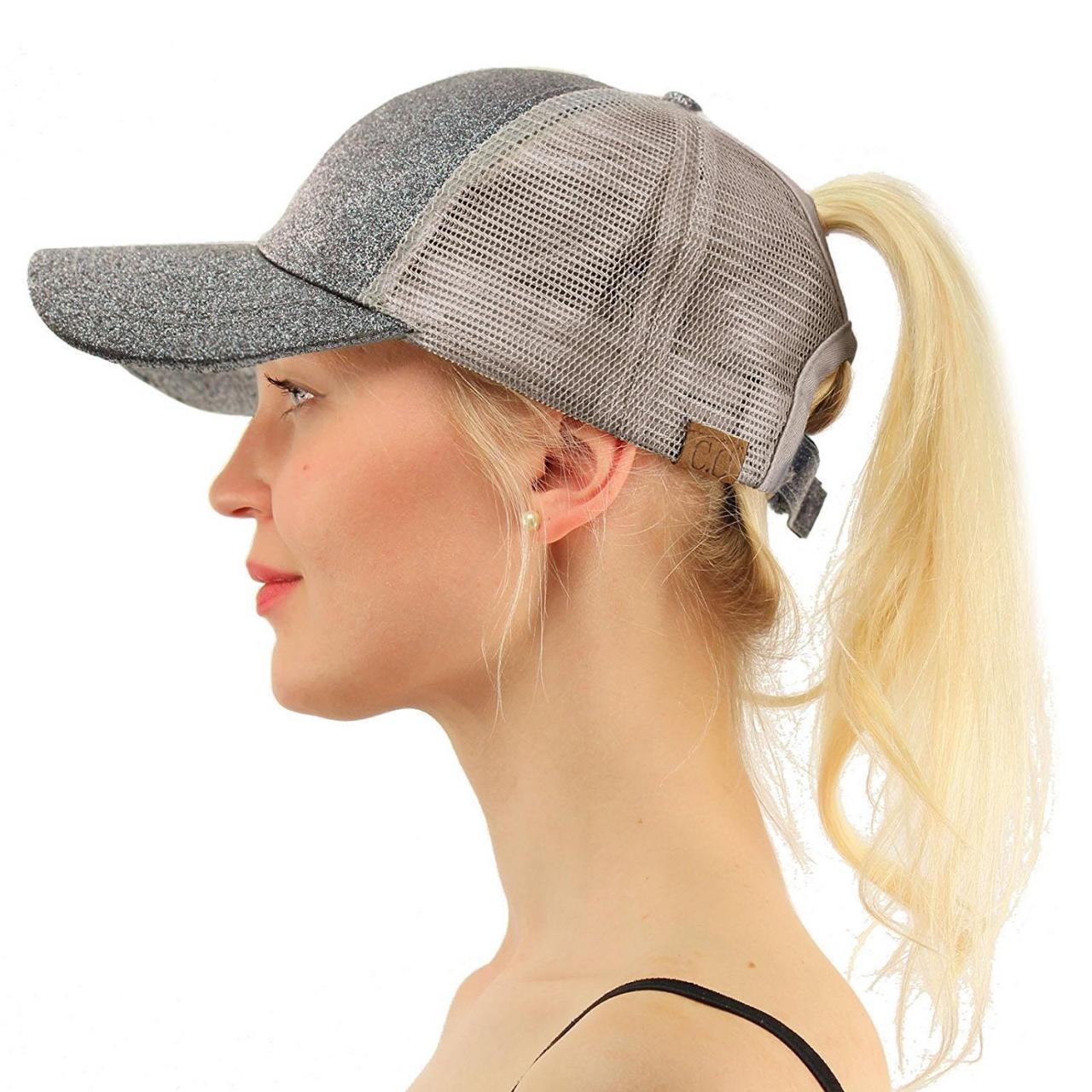  Glitter Ponytail Baseball Cap Women Snapback Hat Summer Messy Bun Mesh Hats Casual Adjustable Sport Caps