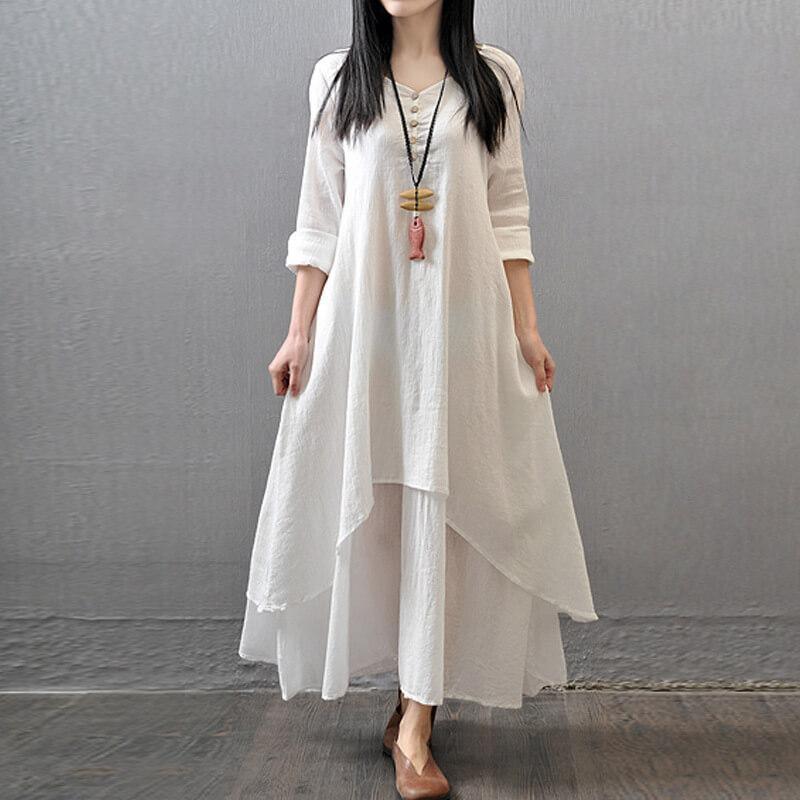 Fashion Long Sleeve Loose Asymmetric Dress（dr20010703）