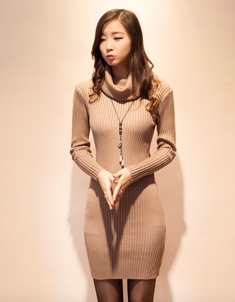 Sexy High Neck Long Bright Silk Pullover Sweater Bodycon Dress(q2020461)