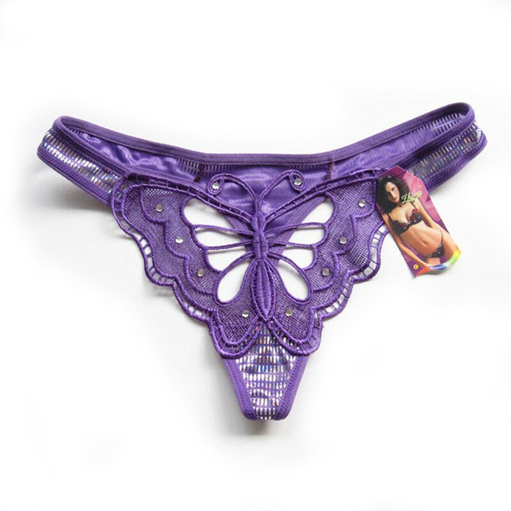 Women's Sexy Butterfly Panties Hollow Out Butterfly Embroidery G-string Thong Lingerie Underwear Low Waist Transparent Panties