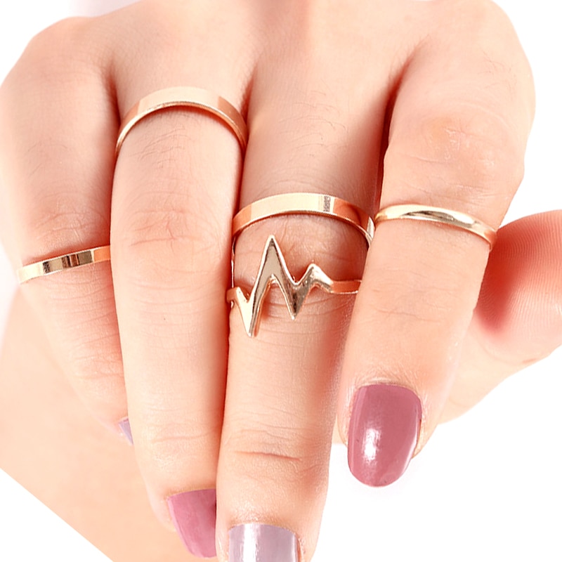 5 Pcs Women's Ring Set Simple Design Stylish Personality Accessories