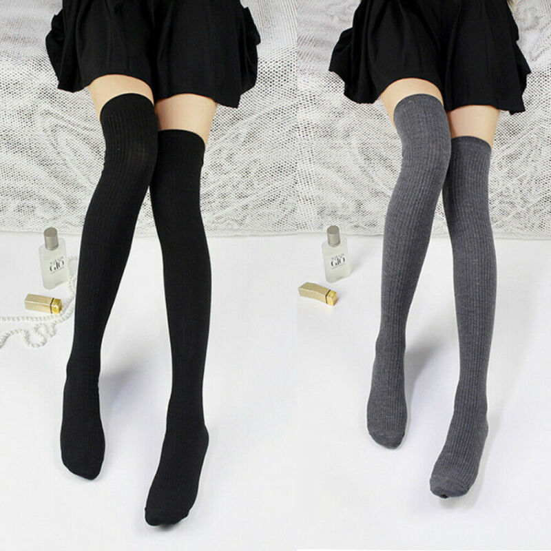 1 Pair Women Girl Over Knee High Socks Spring Autumn Winter Warm Knit Soft Thigh High Long Socks Solid Color Loose Stockings