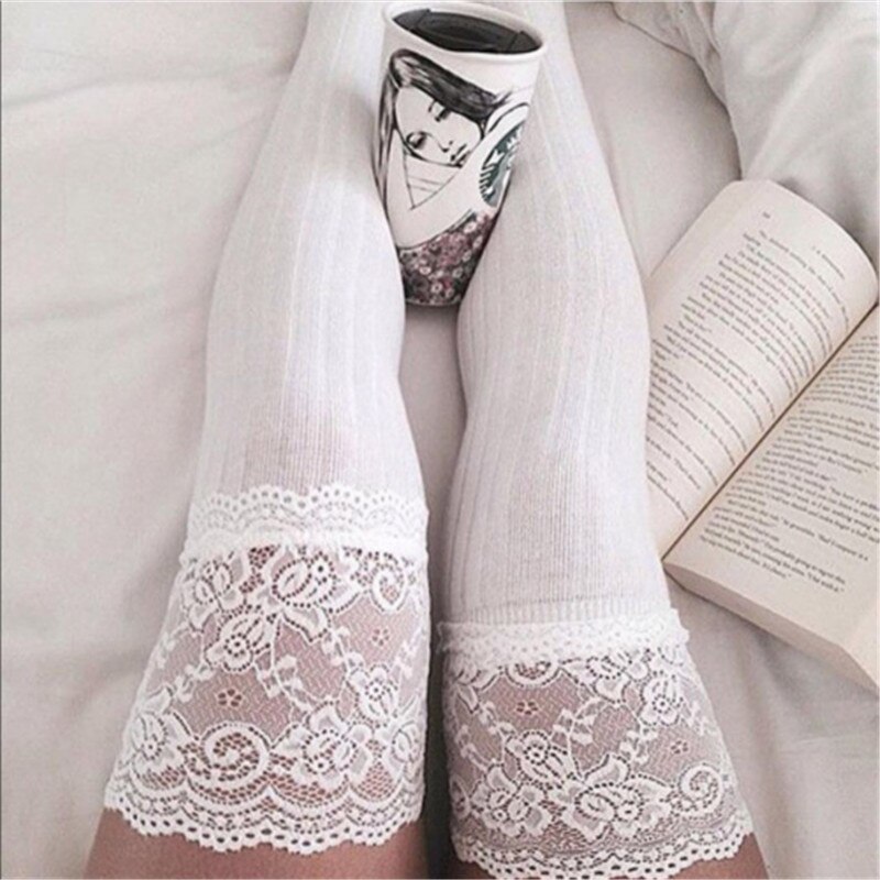 Thigh High Stockings Women Summer Over Knee Socks Sexy Girls Hosiery Nylon Solid White Gray Lace Stay Up Long Stockings Ladies