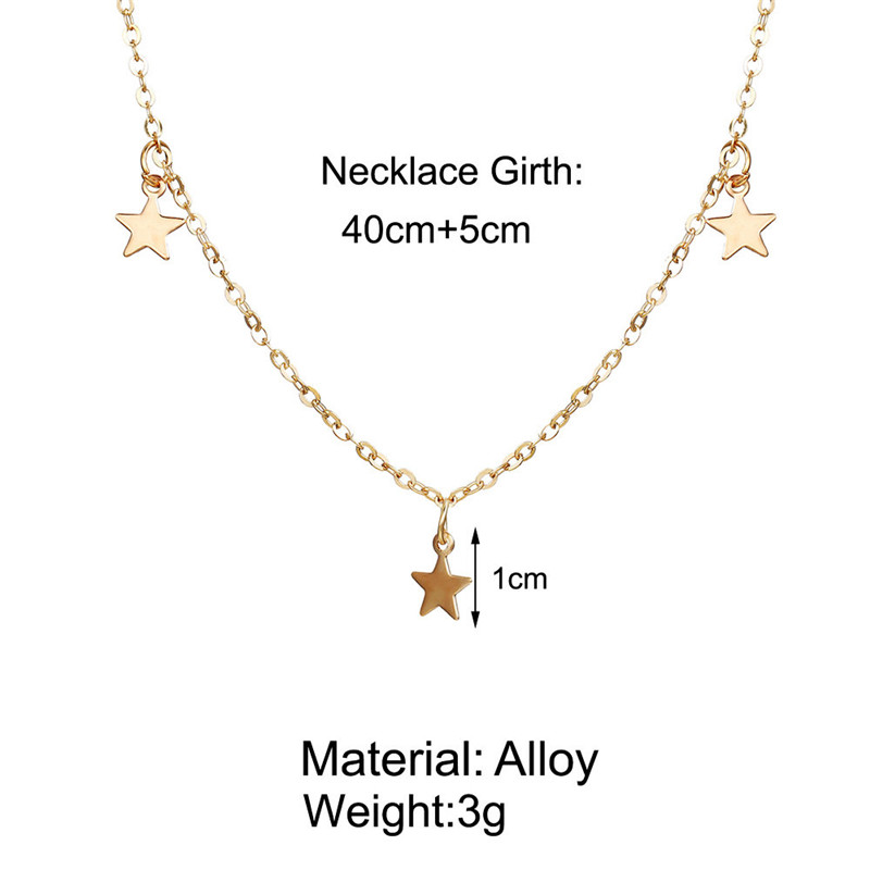 Fashion Women Choker Natural Alloy Gold Color Stars Pendant Necklace
