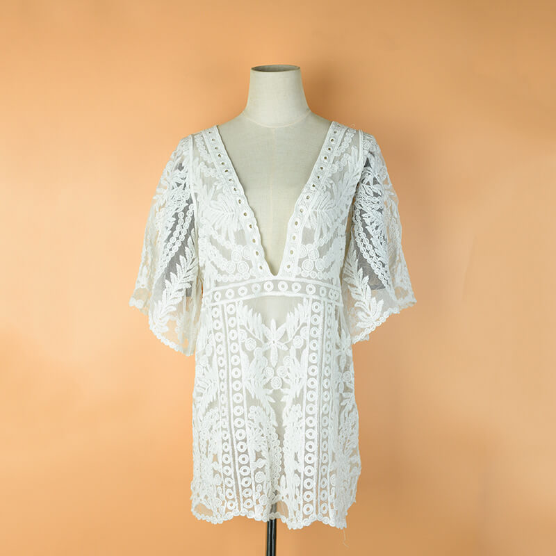 Half Sleeve Cover Up Lace Beach Dress on Luulla