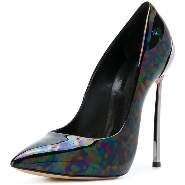 Black Patent Leather Pointed Toe Stiletto Heel Pumps