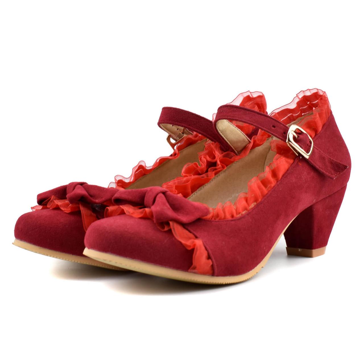 Cute Suede Flapper Chunky Heel Mary Jane Shoes