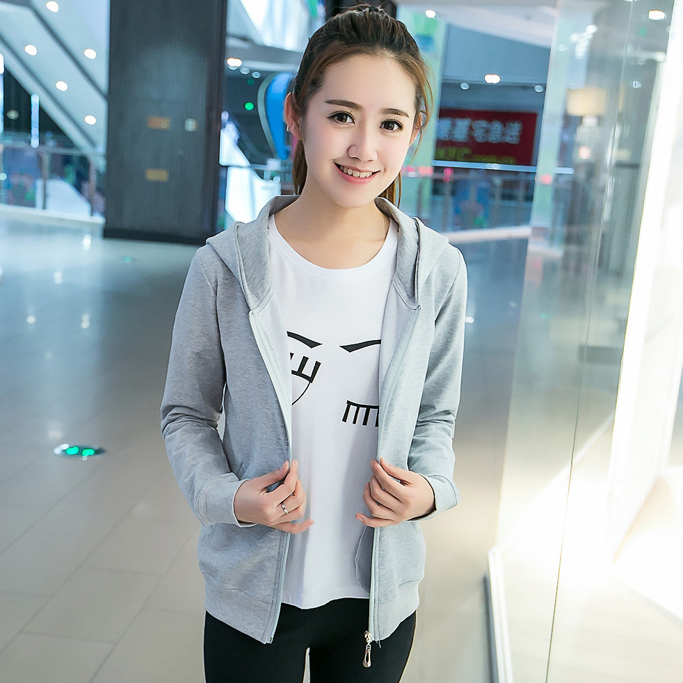 Long Sleeve Candy Color Cardigan Hooded Casual Gray Sweater For Girl
