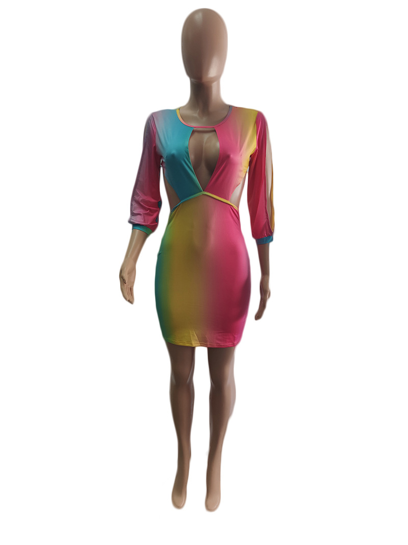 Multicolor Cut Out Bodycon Short Dress