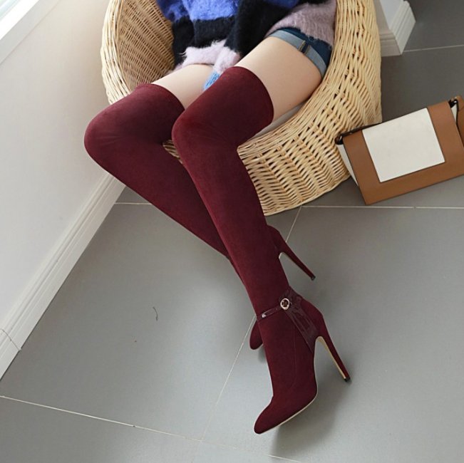Fashion Suede Point Toe High Heel Over Knee Boots