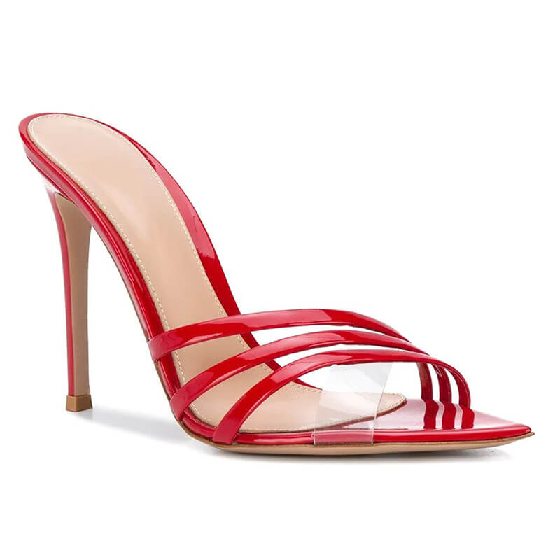 Summer Red Patent Leather Point Toe High Heel Sandals