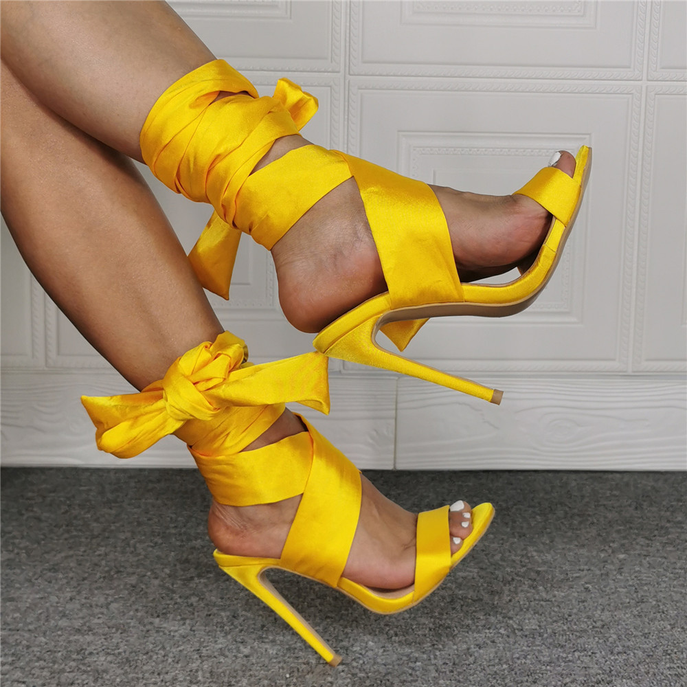 Yellow Ankle Strap Open Toe High Heel Sandals
