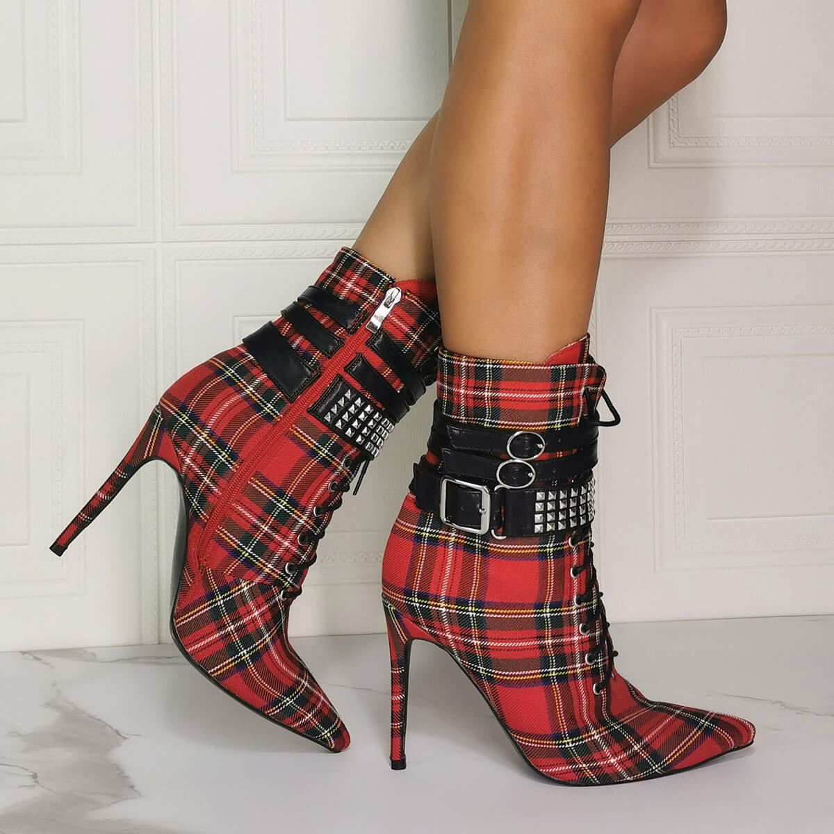 Tartan heeled boots clearance