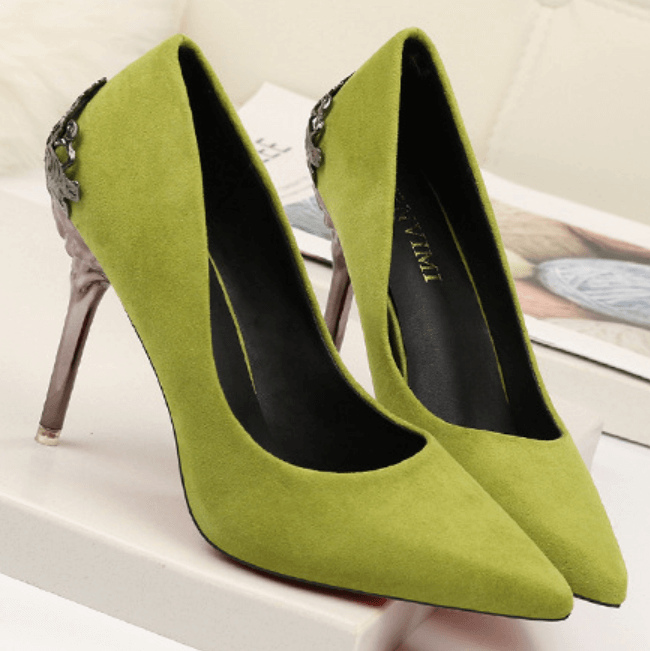 Sexy Green Suede Point Toe Embellished Slip On Pumps