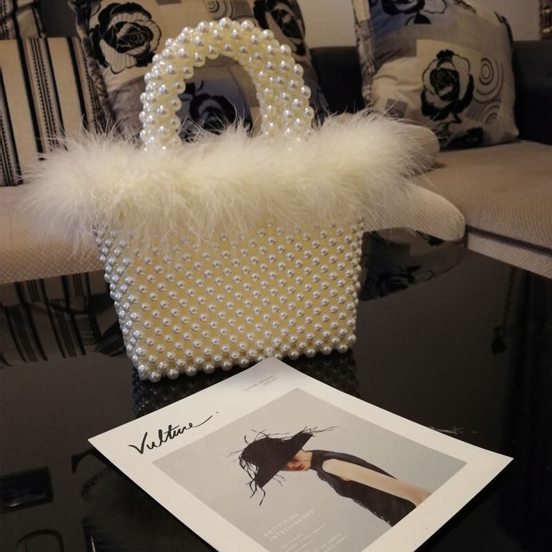 Beige Hadmade Customize Pearl Fur Crossbody Satchel Bags