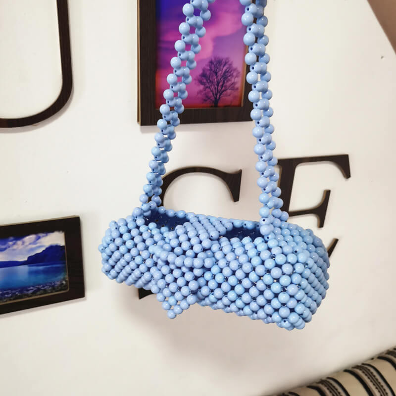 Blue Retro Fashion Hadmade Customize Pearl Baguette Bags