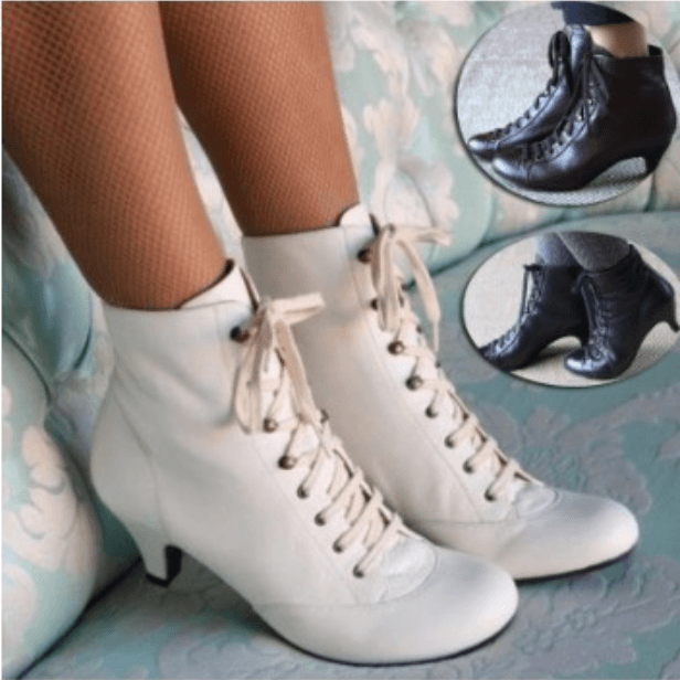 White Plain Leather Low Heel Strap Ankle Boots（sh20102150）