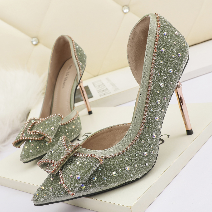 Water Drill Slim Heel Side Hollow Party Shoes-green on Luulla