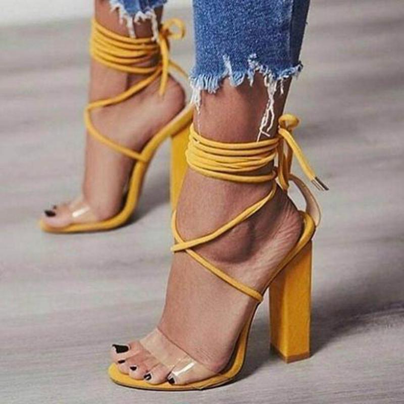 Strapped High Heeled Sandals-yellow