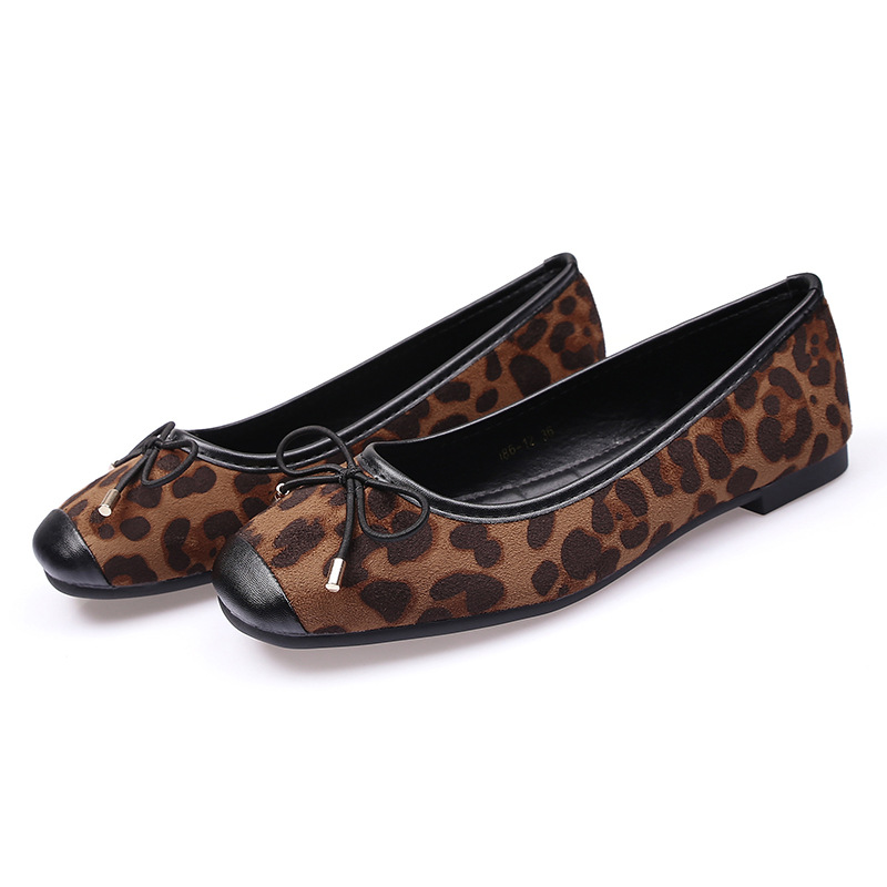 Bow Leopard Print Flat Shoes-brown