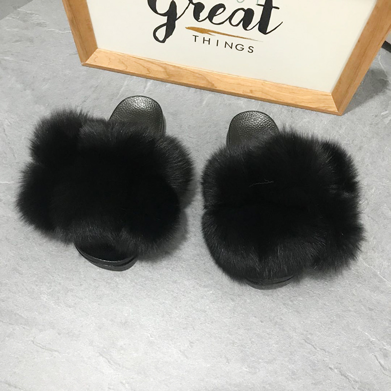 Fox Fur Slides Sandals Slippers Available in Many Colors 