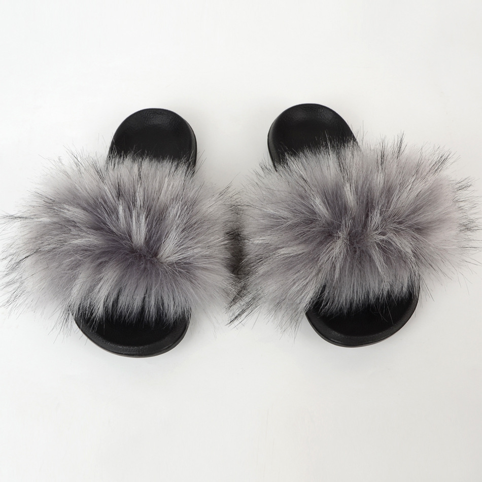 Raccoon Dog Hair Imitation Fox Hair Slippers Women's Hair Sandals-2