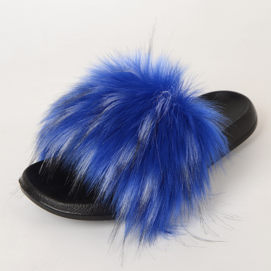 Raccoon Dog Hair Imitation Fox Hair Slippers Women's Hair Sandals-4