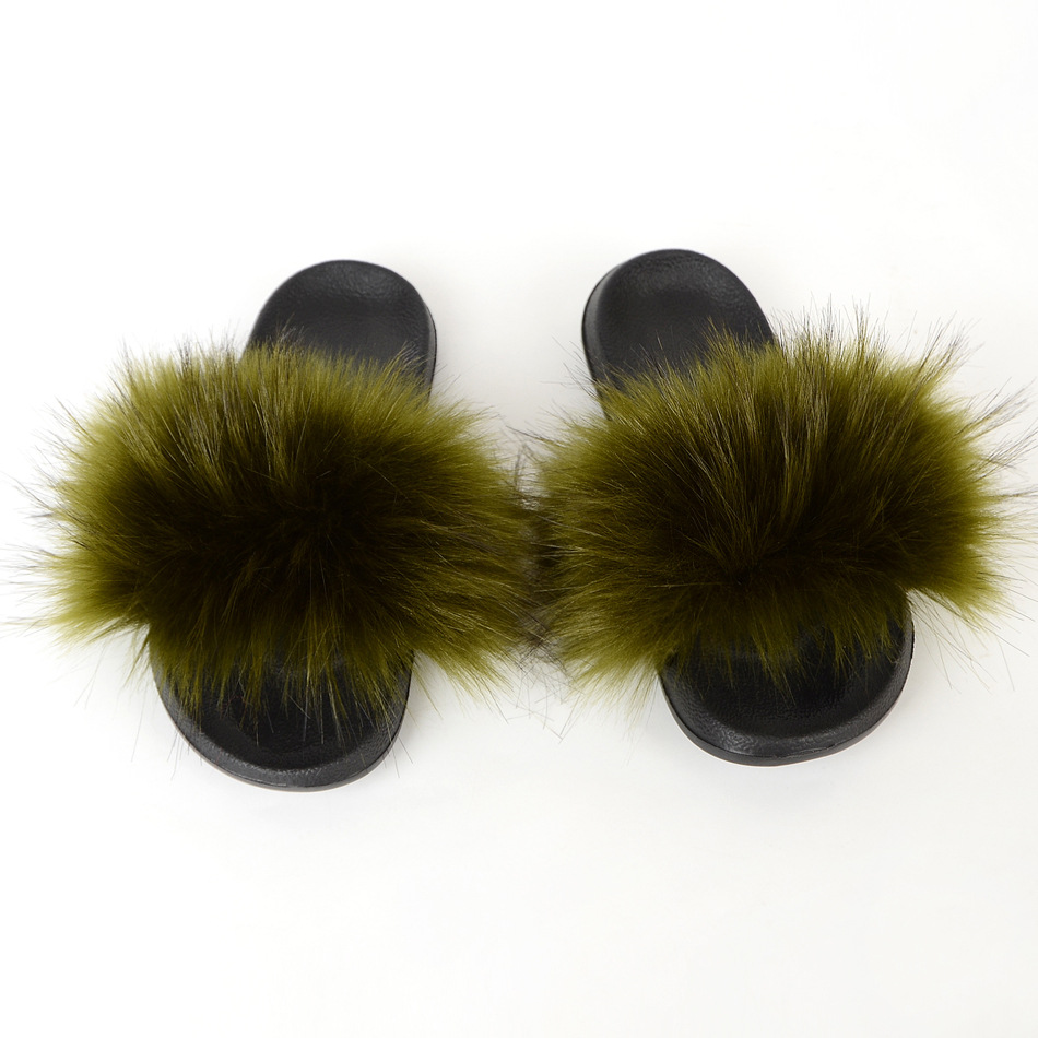 Raccoon Dog Hair Imitation Fox Hair Slippers Women's Hair Sandals-5