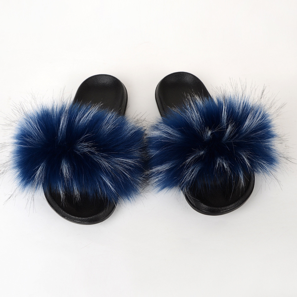 Raccoon Dog Hair Imitation Fox Hair Slippers Women's Hair Sandals-11