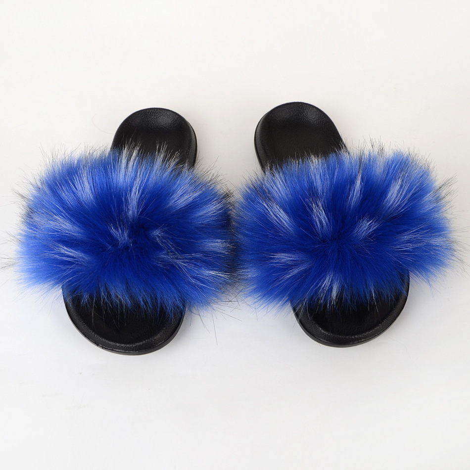 Raccoon Dog Hair Imitation Fox Hair Slippers Women's Hair Sandals-12