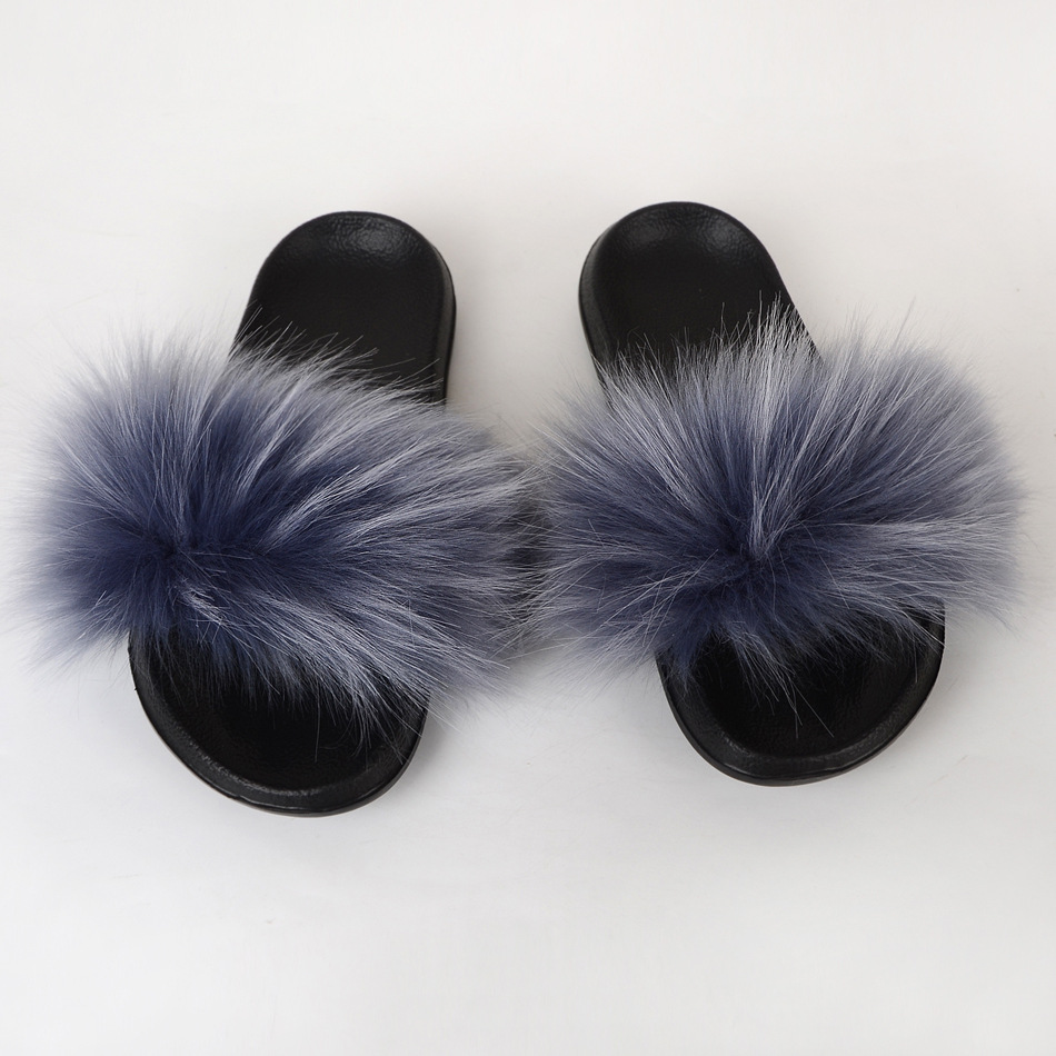 Raccoon Dog Hair Imitation Fox Hair Slippers Women's Hair Sandals-14