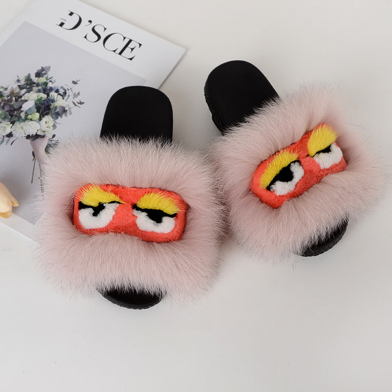 Fox Fur Little Monster Slippers Slippers Jurchen Fur Grass Fur Cool Slippers-7