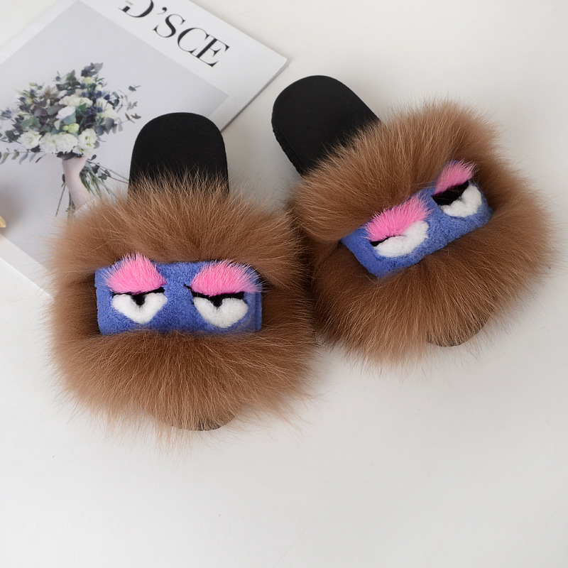Fox Fur Little Monster Slippers Slippers Jurchen Fur Grass Fur Cool Slippers-8