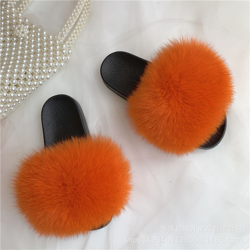 Real Fox Fur Slippers Women's Eva Fur Slippers-36