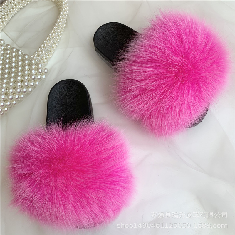 Real Fox Fur Slippers Women's Eva Fur Slippers-38