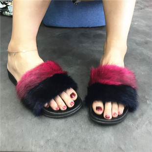 Real Fox Fur Slippers Women's Eva Fur Slippers-42