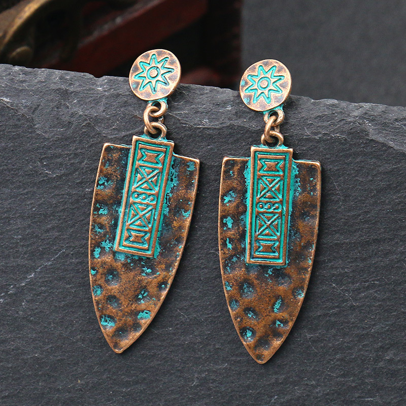 Alloy Earrings Geometric Retro Personality Carving Exaggerated Lady Earrings-1