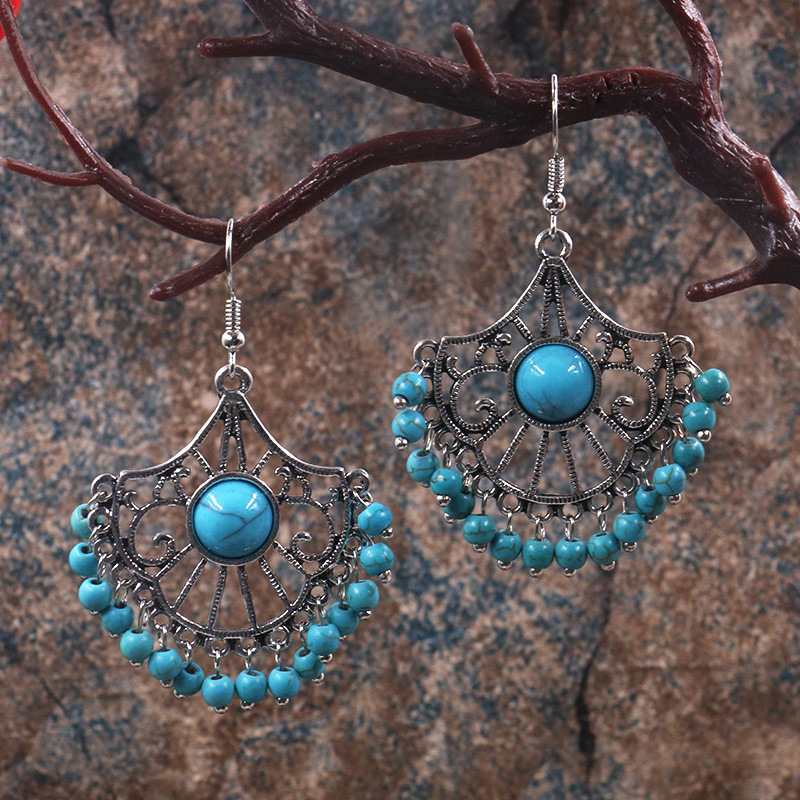 Bohemian Jewelry Fashion Blue Beads Set Gem Earrings Earrings Earrings Earhook Alloy Earrings-1