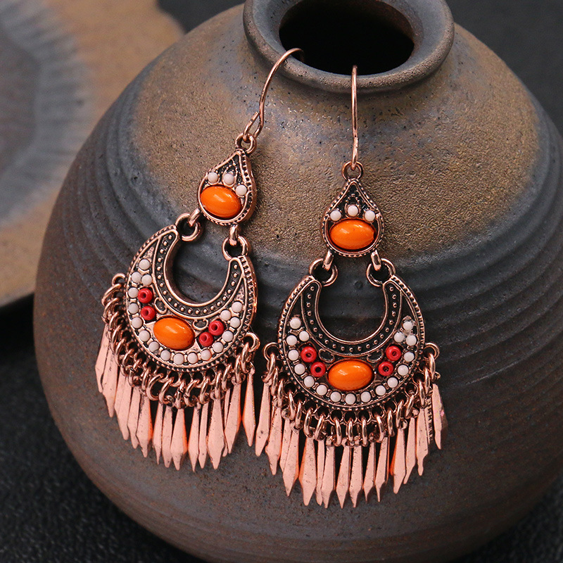 Alloy Earrings Crescent Shaped Rice Beads Acrylic Famous Ethnic Group Wind Flow Su Earrings-2