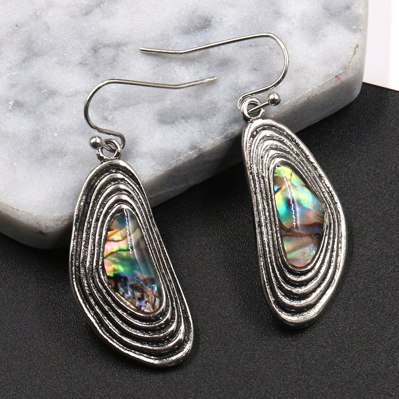 Fashion Personality Color Natural Shell Pendant Oval Stripe Long Earrings