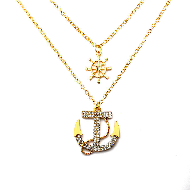 Double Deck Anchor, Water Drill Necklace, Collarbone Chain, Cool Wind, Retro Temperament Chain, Sweater Chain-2