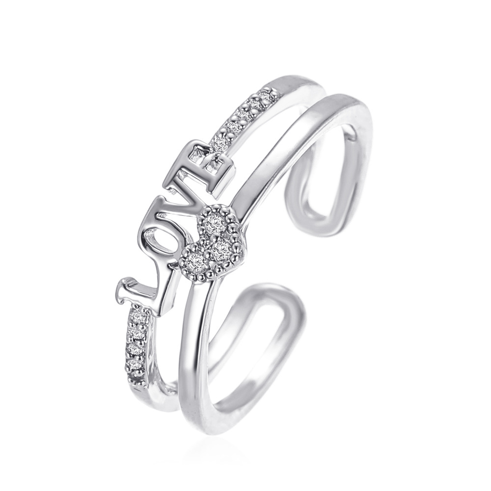 Double Layer Love Inlaid Diamond Love Opening Ring Fashion Simple Geometric Letter Ring-2