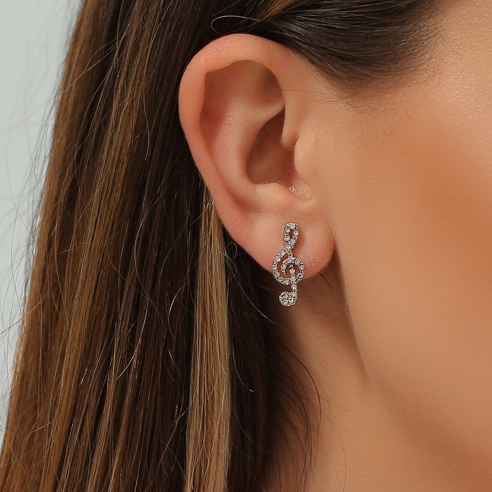 Diamond Earrings With Jumping Notes And Asymmetric Earrings