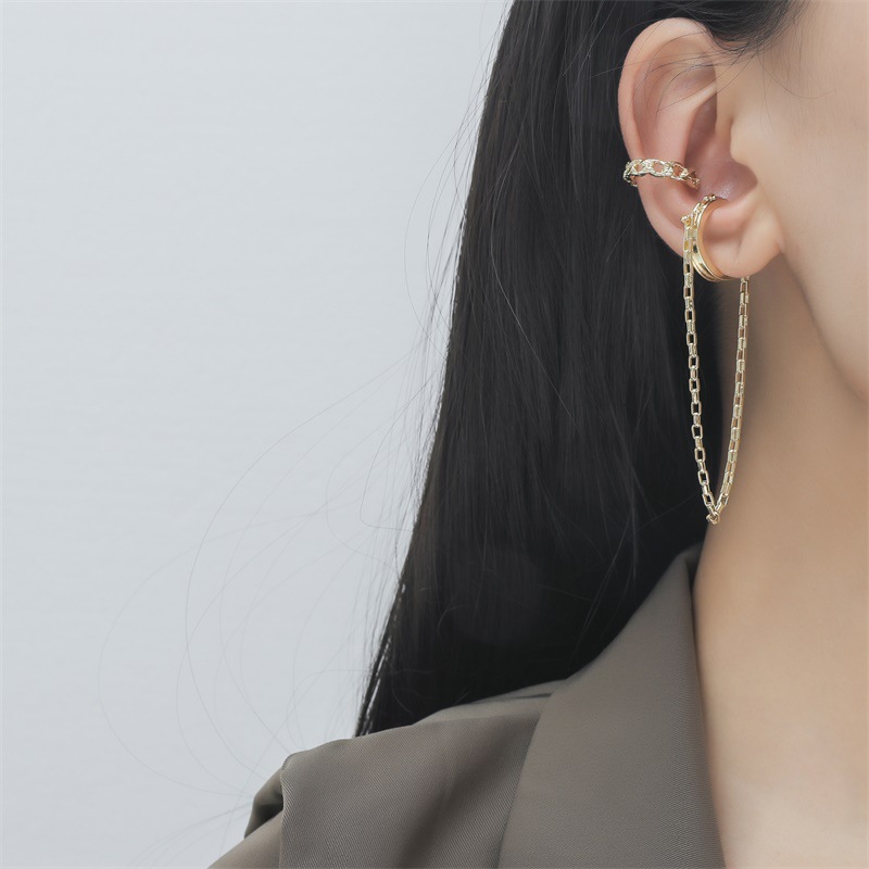 Fashion No Ear Hole Female Ear Bone Clip Temperament Cold Wind Retro Metal Ear Clip Simple Long Ear Line Ear Chain-2