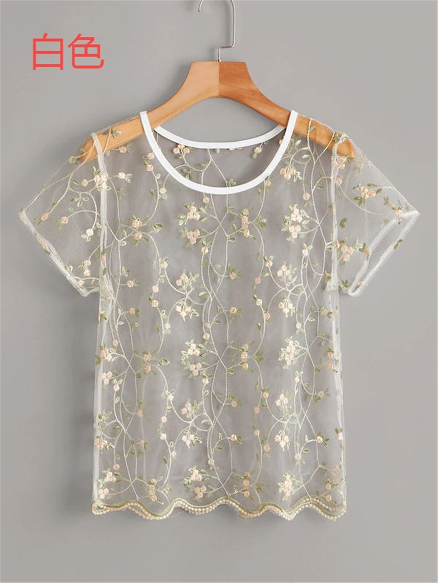 Floral Embroidery Perspective Screen T-shirt