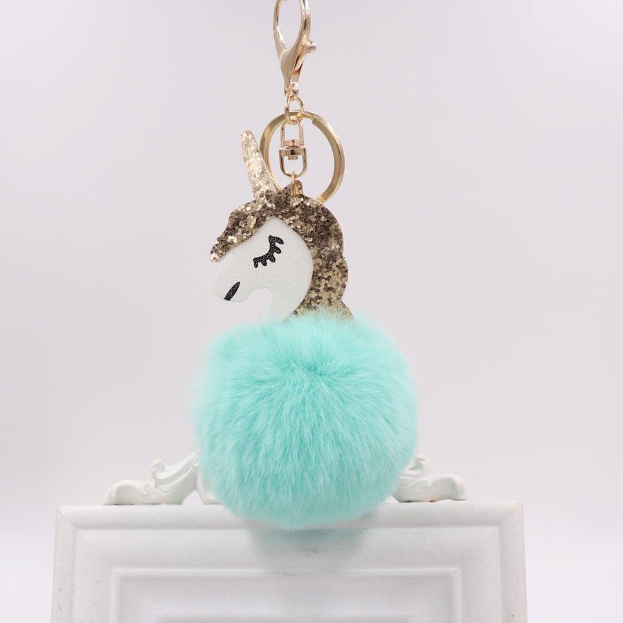 Unicorn Key Chain Imitation Rex Rabbit Hair Ball Pendant Cute Pony Bag Key Chain Plush Pendant-3
