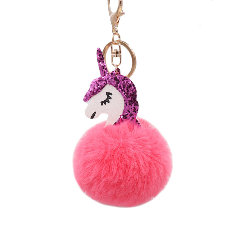 Unicorn Key Chain Imitation Rex Rabbit Hair Ball Pendant Cute Pony Bag Key Chain Plush Pendant-4